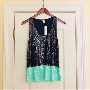 JCREW navy blue sequin tank top Size M Medium NWT!
